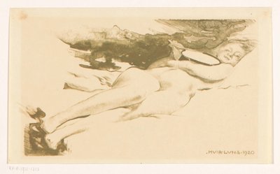 Donna nuda sdraiata con specchio da Huib Luns