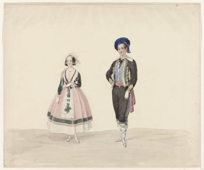 Uomo e donna in costume storico, 1841 da Huib van Hove Bz