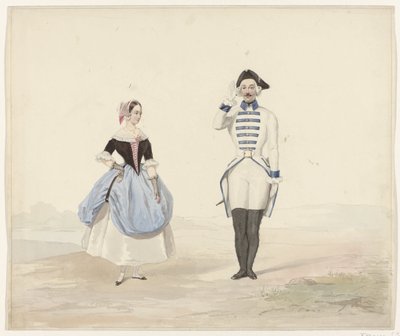 Uomo e donna in costume storico, 1841 da Huib van Hove Bz