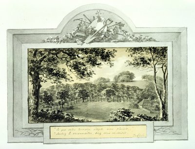 (dopo) vista dei giardini, dal Red Book per Antony House, c.1812 da Humphry Repton