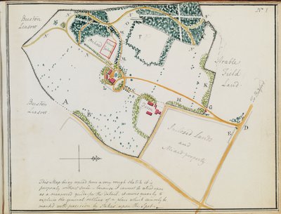 Mappa da "Red Books", per "Mogenhanger in Bedfordshire, una sede di Godfrey Thornton Esq.", 1792 da Humphry Repton