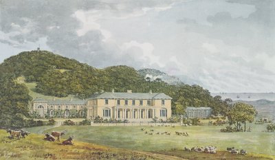 Fronte sud con prospettiva del fronte ovest, dal Red Book per Antony House da Humphry Repton