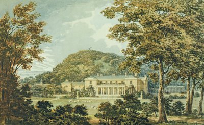 La facciata sud con la facciata est in prospettiva, dal Red Book per Antony House, c.1812 da Humphry Repton