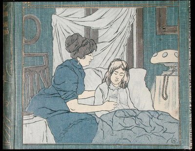 Una madre che cura la figlia malata, dalla copertina di un libro di medicina familiare, c.1900 da Hungarian School