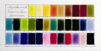Tabella dei colori da un campione di porcellana realizzato da un produttore ungherese da Hungarian School