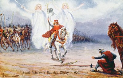 Il Duca di Kourim si arrende a San Venceslao dopo aver visto due angeli accompagnare il santo da Hungarian School
