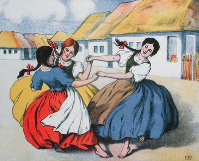 Danza contadina, illustrazione da uno spartito di canzoni di Arpad Balazs, c.1910 da Hungarian School