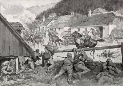 I cosacchi saccheggiatori sono sorpresi dalle truppe ungheresi in un villaggio ungherese da Hungarian School
