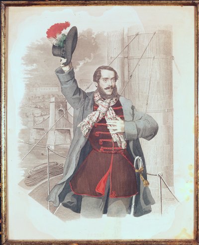 Ritratto di Lajos Kossuth (1802-94) al Ponte delle Catene a Budapest, 1849 da Hungarian School