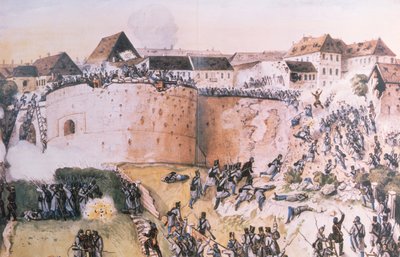 La Rivoluzione Ungherese del 1848: le truppe austriache assaltano il Castello di Buda il 21 maggio 1849 da Hungarian School
