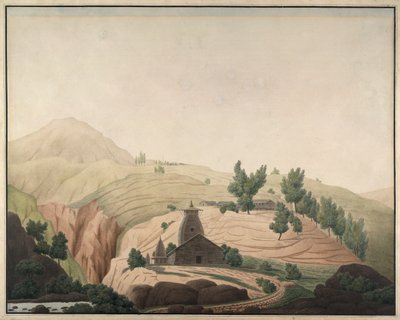 Il villaggio di Barhaiti con un tempio in primo piano da Hyder Jung Hearsey