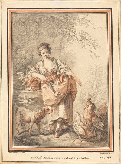 Donna che Nutre i Polli da I Gilles Antoine Demarteau after Jean Baptiste Hüet