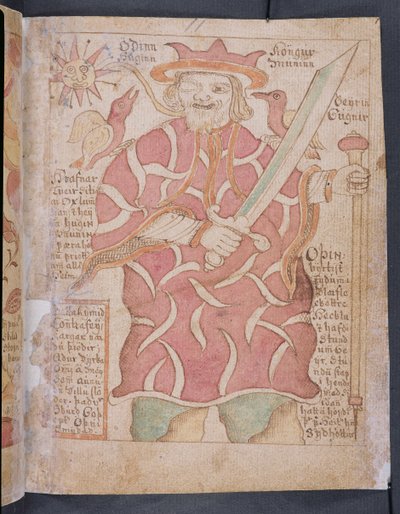 Odino, da Melsteds Edda (penna e inchiostro e acquerello su carta) da Icelandic School