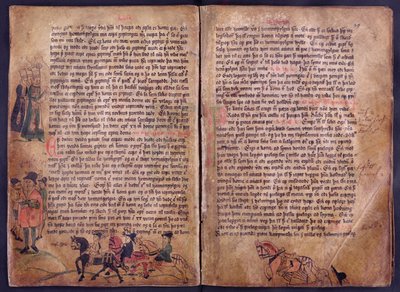 Due pagine illustrate da una copia della collezione di leggi originale del XIII secolo Jonsbok da Icelandic School
