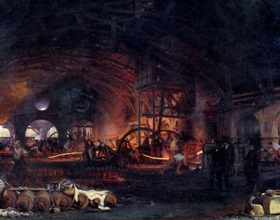 Rivoluzione Industriale: La grande forge de Fourchambault (dettaglio) da Ignace Francois Bonhomme