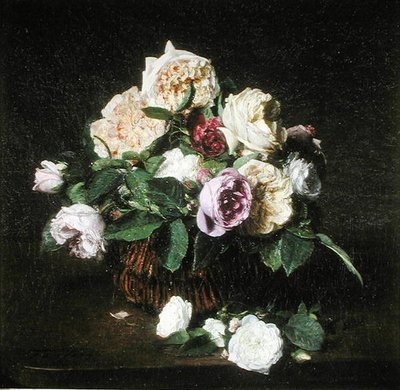 Rose in un cesto su un tavolo da Ignace Henri Jean Fantin Latour