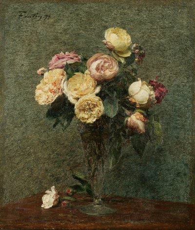 Natura morta: rose in un vaso di vetro da Ignace Henri Jean Fantin Latour