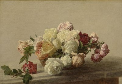 Ciotola di Rose su un Tavolo di Marmo, 1885 da Ignace Henri Jean Fantin Latour