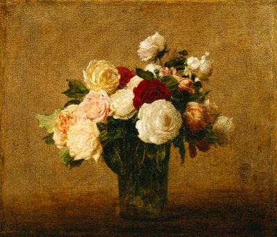 Rose in un vaso di vetro; Roses dans un Vase de Verre da Ignace Henri Jean Fantin Latour
