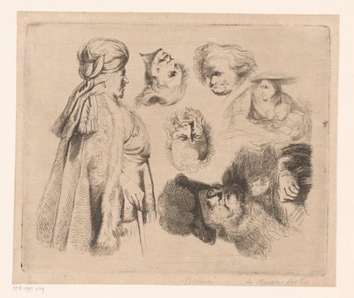 Composizione con uomo orientale, donna con bambino e quattro teste di uomini da Ignace Joseph de Claussin (attributed to)