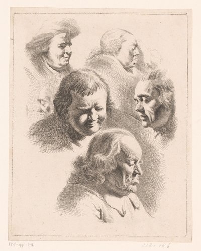 Composizione con sei teste di uomini e donne con occhi chiusi da Ignace Joseph de Claussin (attributed to)