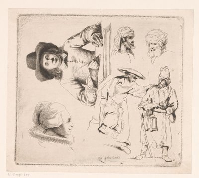 Composizione con uomo che scrive, testa di donna e quattro figure maschili da Ignace Joseph de Claussin
