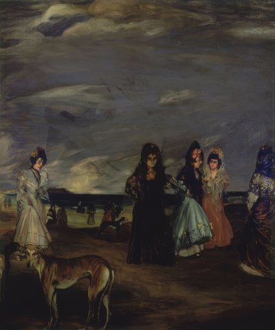(Donne con mantiglie e cane in primo piano) – XX secolo da Ignacio Zuloaga y Zabaleta
