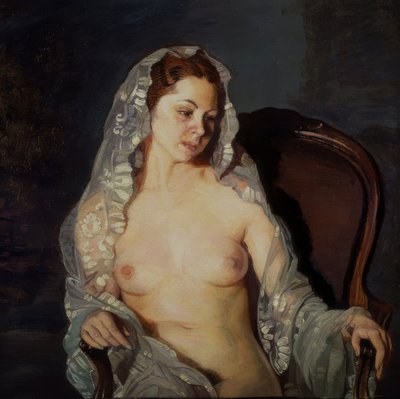 Donna seduta nuda con mantiglia trasparente – XX secolo da Ignacio Zuloaga y Zabaleta