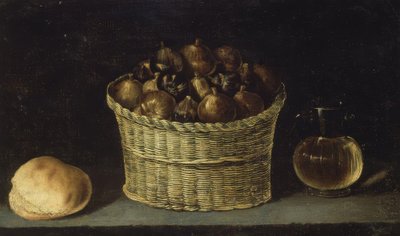 Natura morta (cesta di vimini con fichi, pane e brocca con miele) – XX secolo da Ignacio Zuloaga y Zabaleta