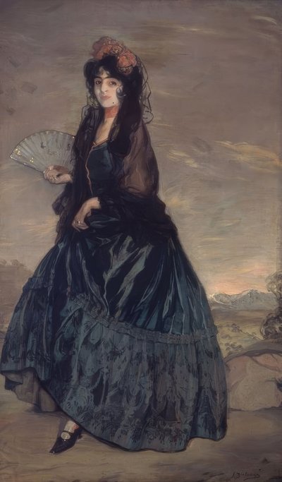 Donna con mantiglia, fiori e ventaglio da Ignacio Zuloaga y Zabaleta