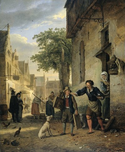 Jan Steen manda suo figlio per strada a scambiare dipinti per birra e vino da Ignatius Josephus van Regemorter