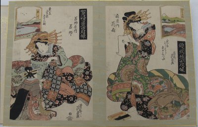 Donna e la sua cameriera, donna con pergamena, inizio-metà XIX secolo da Ikeda Eisen