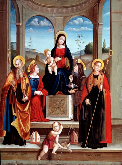 Madonna con il Bambino e i Santi Benedetto da Norcia, Giustina, Placido e Scolastica da Il  Francia