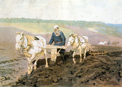 Conte Tolstoj che ara - secondo il dipinto di Repine da Ilya Efimovich (after) Repin