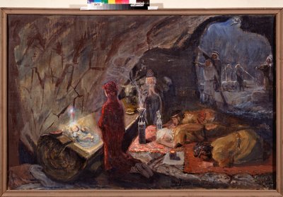 La natività. Adorazione del Bambino Gesù. Dipinto di Yuri Ilyich Repin, olio su tela, circa 1920. Arte russa, XX secolo. Museo Memoriale I. Repin Penates, San Pietroburgo. da Ilya Efimovich Repin