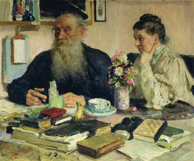 Lev Tolstoj con sua moglie a Jasnaja Poljana, 1907 da Ilya Efimovich Repin