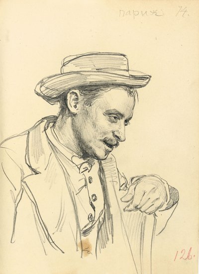 Uomo con cappello di profilo, c. 1872-1875 da Ilya Efimovich Repin