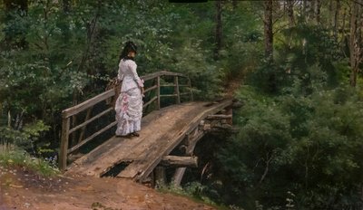 Paesaggio estivo. Vera Repine su un piccolo ponte ad Abramtsevo da Ilya Efimovich Repin