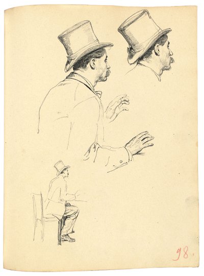Studi per "Un caffè parigino": Vista laterale della testa di un uomo con cappello, c. 1872-1875 da Ilya Efimovich Repin