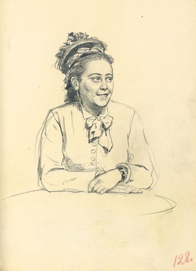 Studio per "Un caffè parigino": Donna seduta con fiocco e mani incrociate, c. 1872-1875 da Ilya Efimovich Repin