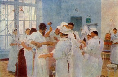 Chirurgo Yevgeni Vasilyevich Pavlov 1845-1916 in sala operatoria da Ilya Efimovich Repin