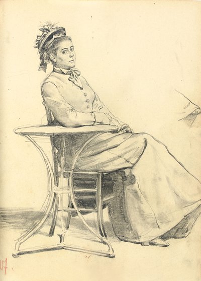 Donna seduta a un tavolo da caffè, c. 1872-1875 da Ilya Efimovich Repin