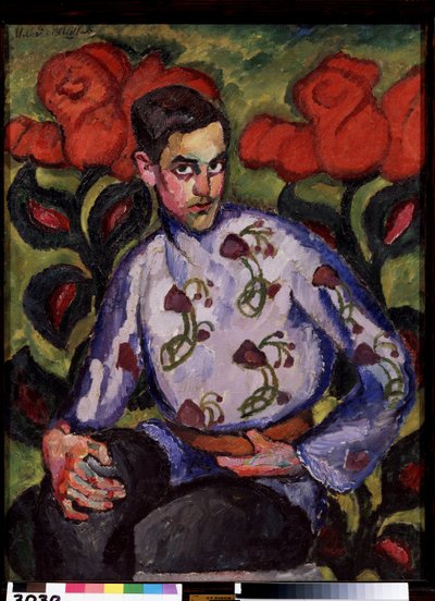 Ritratto di un giovane con una camicia a fiori da Ilya Ivanovich Mashkov
