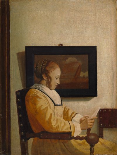 Una giovane donna che legge da Imitator of Johannes Vermeer