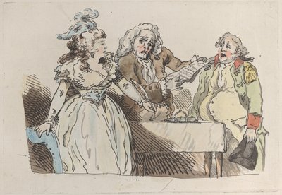 Una giovane ereditiera si prepara a firmare un documento da Imitator of Thomas Rowlandson.