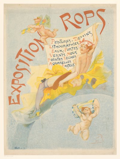 Manifesto per una mostra con opere di Felicien Rops da Imprimerie Crété