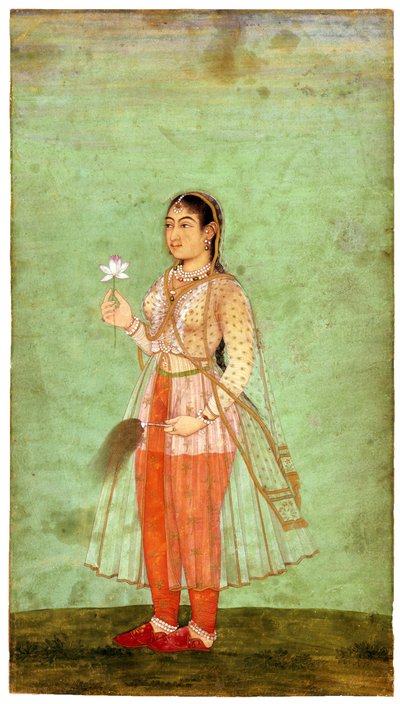 Una signora con fiore e scacciamosche, c.1630 da Indian Art