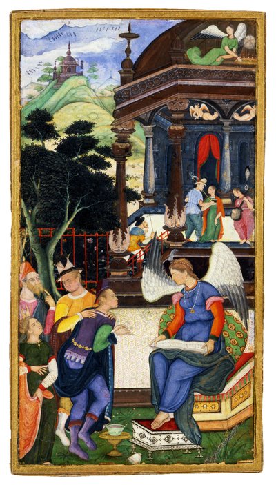 Un angelo che conversa con un gruppo di europei, c. 1610 da Indian Art