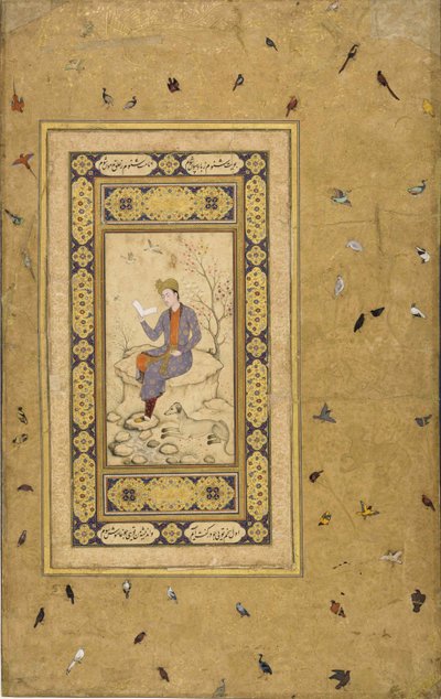 Giovane uomo che legge in un paesaggio, c. 1608-1610 da Indian Art.