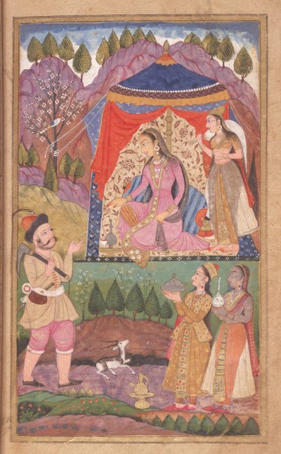 48.62 folio 138 Farhad racconta le sue avventure alla Principessa Shirin, dal Khusrau e Shirin, Scuola Deccani, 1722 da Indian School